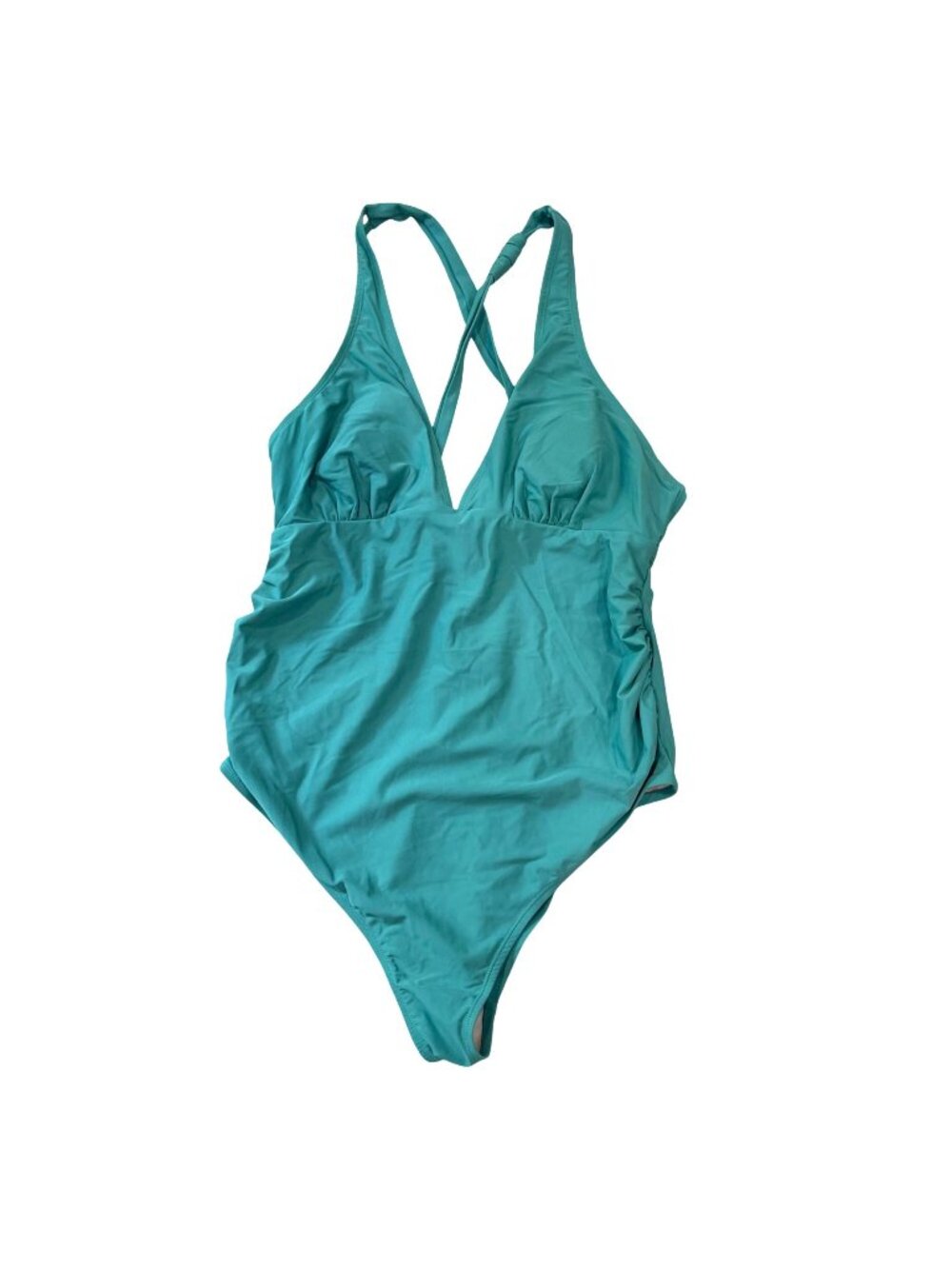 Cupshe Ruched Side Maternity One Piece Swimsuit Women's Size XL Green Cross Back